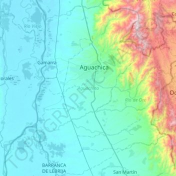 Mappa topografica Aguachica, altitudine, rilievo