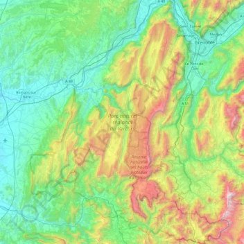 Mappa topografica Parc naturel régional du Vercors, altitudine, rilievo