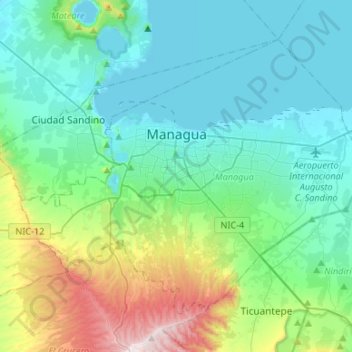 Mappa topografica Managua, altitudine, rilievo