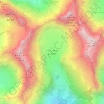 Mappa topografica Columbia Glacier, altitudine, rilievo