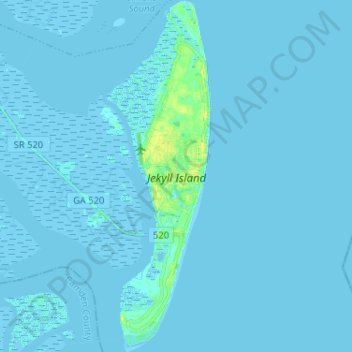 Mappa topografica Jekyll Island, altitudine, rilievo