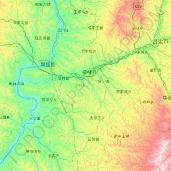 Mappa topografica 柳林县, altitudine, rilievo