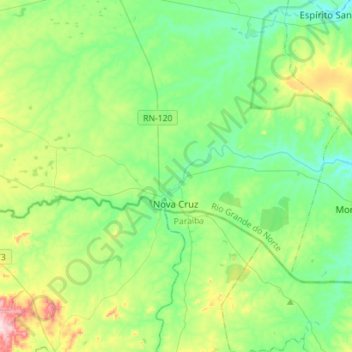 Mappa topografica Nova Cruz, altitudine, rilievo