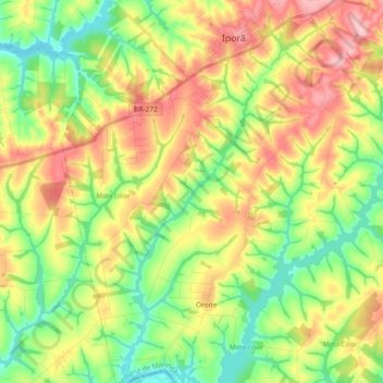 Mappa topografica Córrego Sarandi, altitudine, rilievo