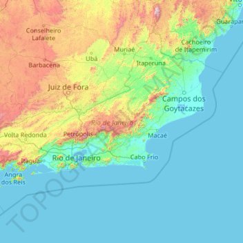 Mappa topografica Rio de Janeiro, altitudine, rilievo