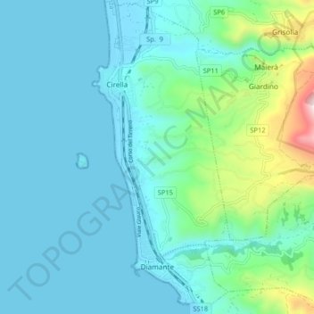 Mappa topografica Diamante, altitudine, rilievo