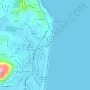 Mappa topografica Yaroomba, altitudine, rilievo