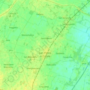 Mappa topografica San Pietro in Casale, altitudine, rilievo
