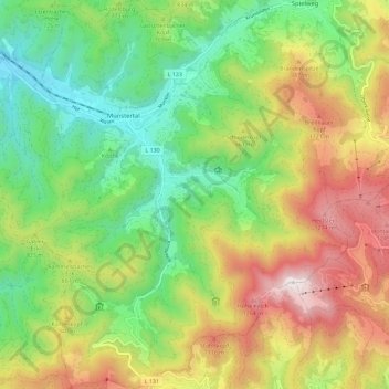 Mappa topografica Untermünstertal, altitudine, rilievo