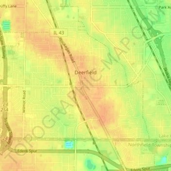 Mappa topografica Deerfield, altitudine, rilievo