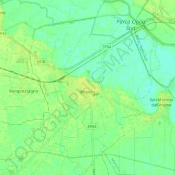 Mappa topografica Bozzolo, altitudine, rilievo
