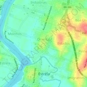 Mappa topografica Oriental, altitudine, rilievo