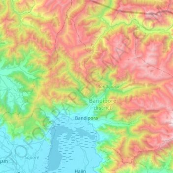 Mappa topografica Bandipora, altitudine, rilievo