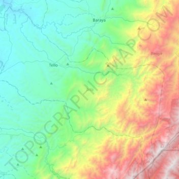 Mappa topografica Tello, altitudine, rilievo