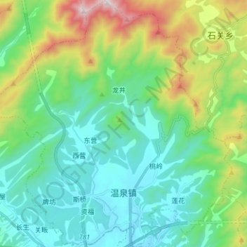 Mappa topografica 温泉镇, altitudine, rilievo