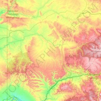 Mappa topografica Rio Blanco County, altitudine, rilievo