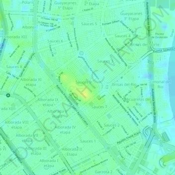 Mappa topografica Sauces, altitudine, rilievo
