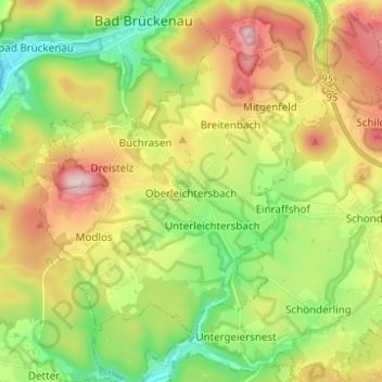 Mappa topografica Oberleichtersbach, altitudine, rilievo
