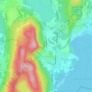 Mappa topografica Comabbio, altitudine, rilievo