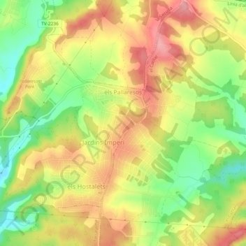 Mappa topografica els Pallaresos, altitudine, rilievo