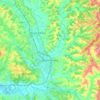 Mappa topografica Buonconvento, altitudine, rilievo