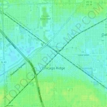 Mappa topografica Chicago Ridge, altitudine, rilievo