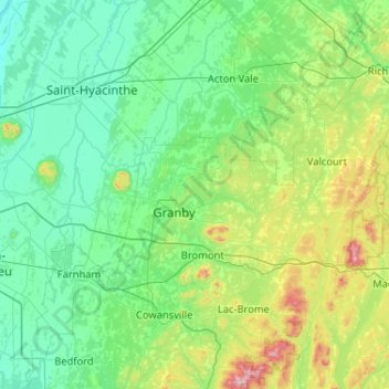 Mappa topografica Shefford, altitudine, rilievo