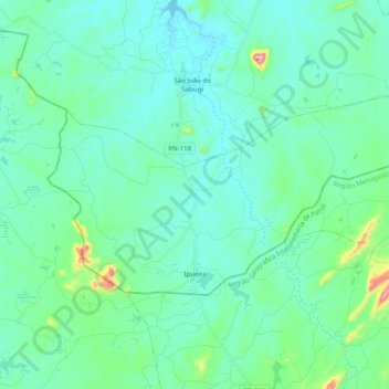 Mappa topografica Ipueira, altitudine, rilievo
