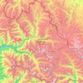 Mappa topografica Gangotri National Park, altitudine, rilievo