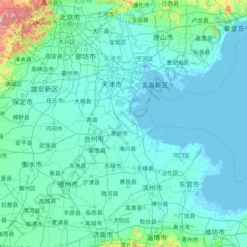 Mappa topografica Tianjin, altitudine, rilievo