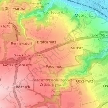 Mappa topografica Mobschatz, altitudine, rilievo