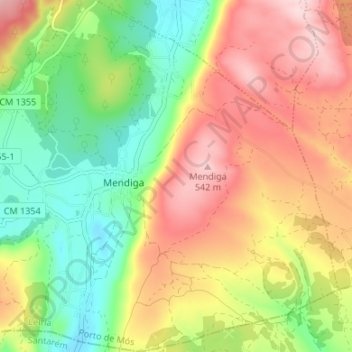 Mappa topografica Mendiga, altitudine, rilievo