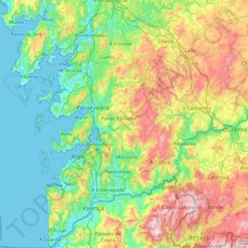 Mappa topografica Pontevedra, altitudine, rilievo