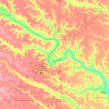 Mappa topografica Van Buren County, altitudine, rilievo