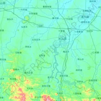 Mappa topografica 光山县, altitudine, rilievo