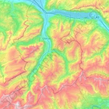 Mappa topografica Glarona, altitudine, rilievo