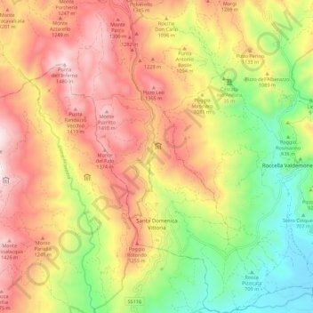 Mappa topografica Santa Domenica Vittoria, altitudine, rilievo