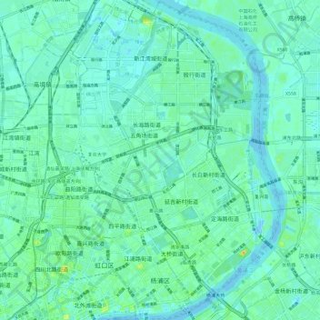 Mappa topografica 杨浦区, altitudine, rilievo