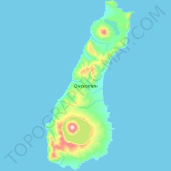 Mappa topografica Onekotan, altitudine, rilievo