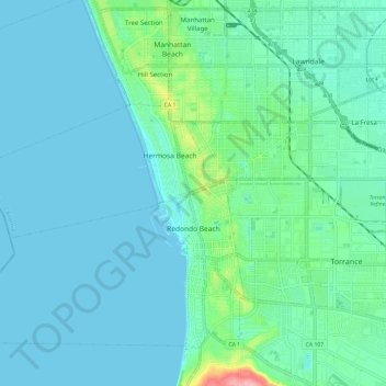 Mappa topografica Redondo Beach, altitudine, rilievo