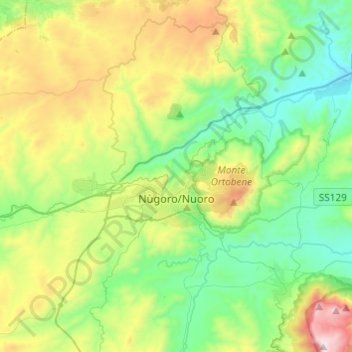 Mappa topografica Nuoro, altitudine, rilievo