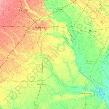 Mappa topografica Florence County, altitudine, rilievo