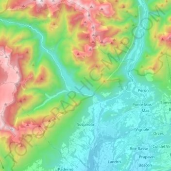 Mappa topografica Sospirolo, altitudine, rilievo