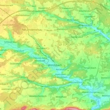 Mappa topografica Windsbach, altitudine, rilievo