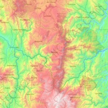 Mappa topografica Sonsón, altitudine, rilievo