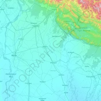 Mappa topografica Bijnor, altitudine, rilievo