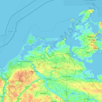 Mappa topografica Vorpommern-Rügen, altitudine, rilievo