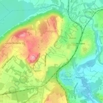 Mappa topografica Monguzzo, altitudine, rilievo