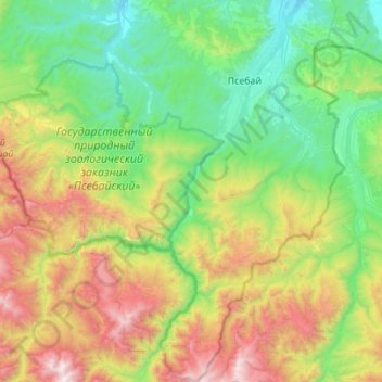 Mappa topografica Псебайское городское поселение, altitudine, rilievo