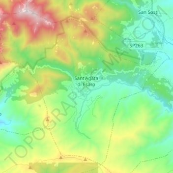 Mappa topografica Sant'Agata di Esaro, altitudine, rilievo